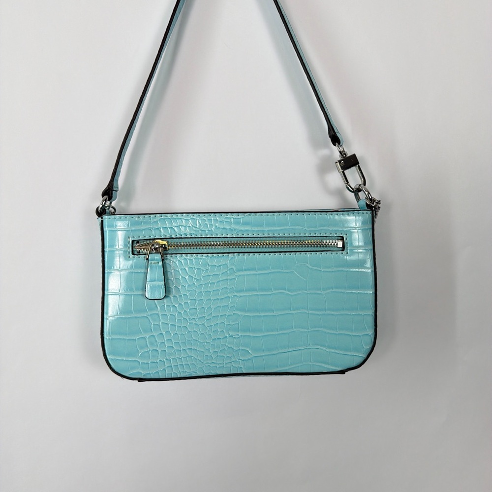 Guess Y2K Light Blue Croc Embossed Shoulder Bag Chain Mini Baguette Purse - Picture 6 of 8